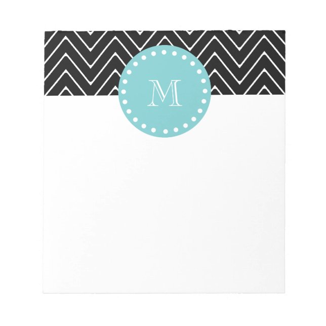 Black Chevron Pattern | Teal Monogram Notepad (Front)