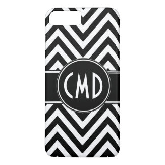 BLACK CHEVRON PATTERN YOUR MONOGRAM INITIALS iPhone 8 PLUS/7 PLUS CASE