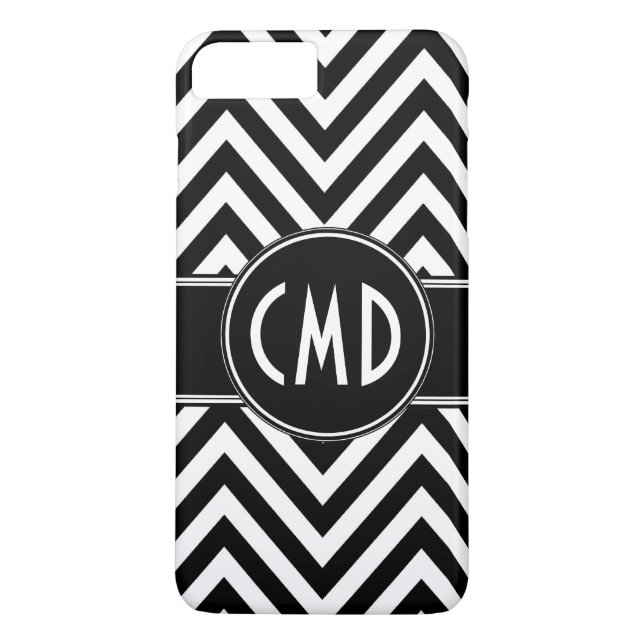 BLACK CHEVRON PATTERN YOUR MONOGRAM INITIALS Case-Mate iPhone CASE (Back)