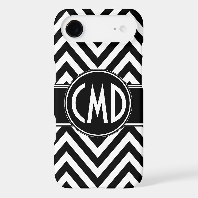BLACK CHEVRON PATTERN YOUR MONOGRAM INITIALS Case-Mate iPhone CASE (Back)