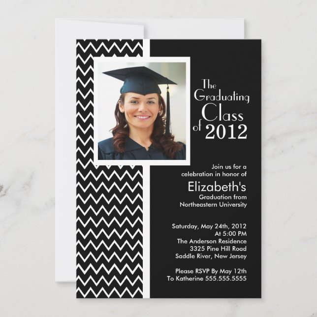 Black Chevron Photo Graduation Party Invitation (Front)
