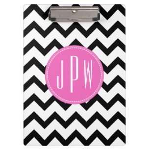 Black Chevron & Pink Monogram Clipboard