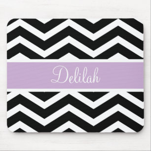 Black Chevron Purple Custom Name Mouse Mat