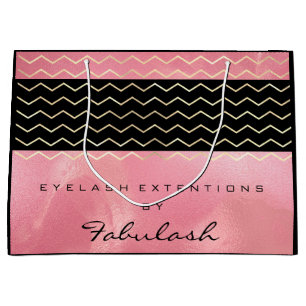 Black Chevron Stripes Pink Rose Gold Marble Large Gift Bag