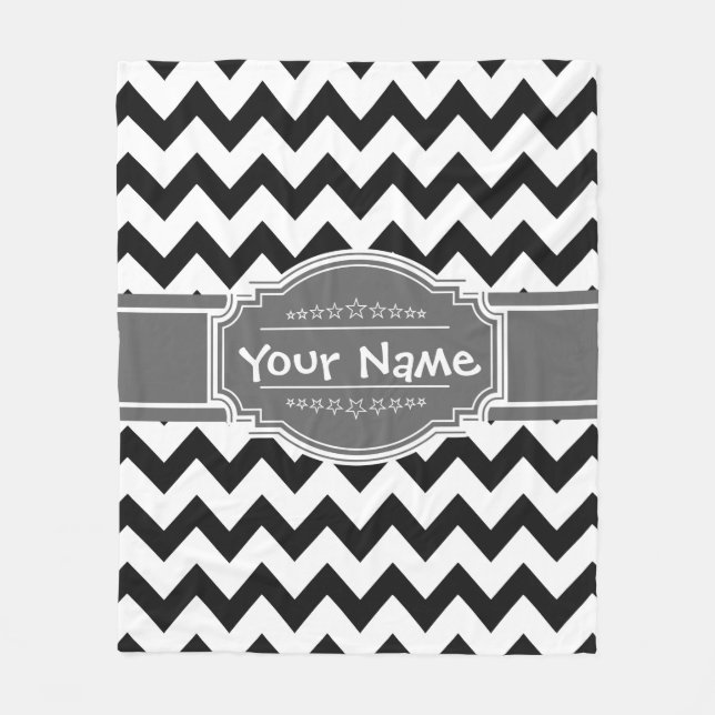 Black Chevron with Grey Personalised Name Fleece Blanket (Front)