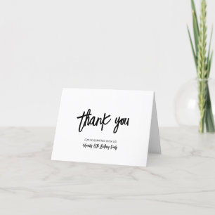 Black Chic Brush Script Birthday Party Thank you Card
