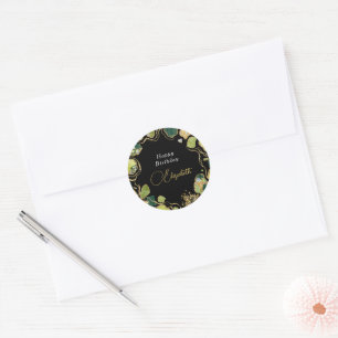 Black Chic Faux Gold Classic Round Sticker