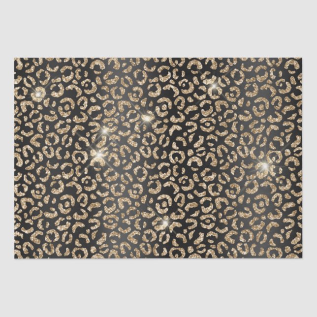Black Chic Gold Glitter Leopard Tissue Paper (Front)