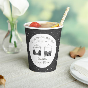 Black Chic Lace Watercolor Lingerie Bridal Shower Paper Cups