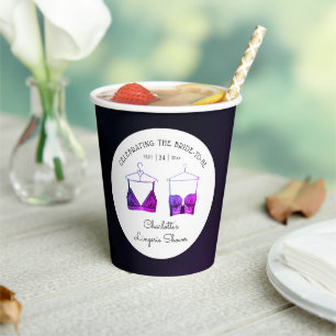 Black Chic Lace Watercolor Lingerie Bridal Shower Paper Cups
