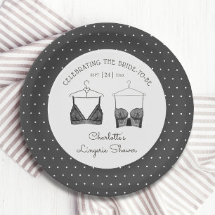 Black Chic Lace Watercolor Lingerie Bridal Shower Paper Plate