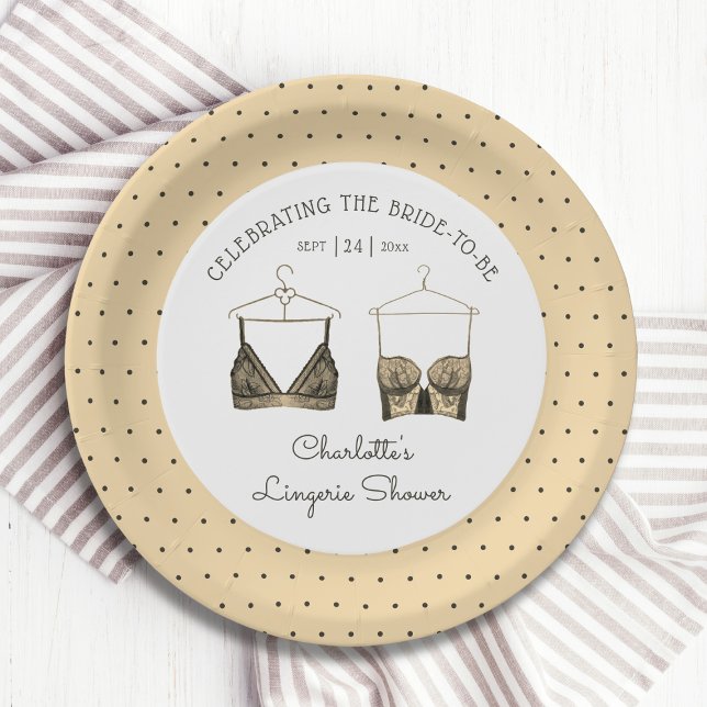 Black Chic Lace Watercolor Lingerie Bridal Shower Paper Plate (Creator Uploaded)