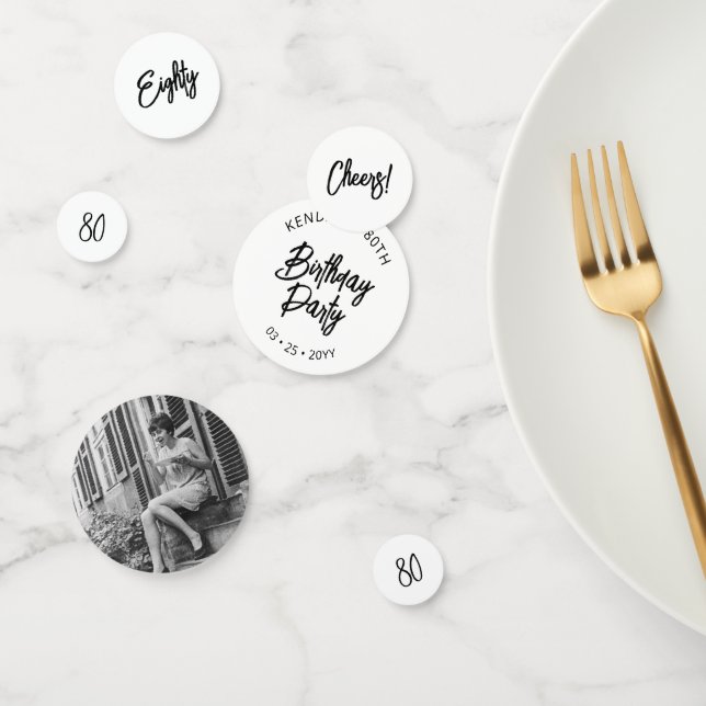 Black Chic Lettering 80th Birthday Party Photo Confetti (Group)