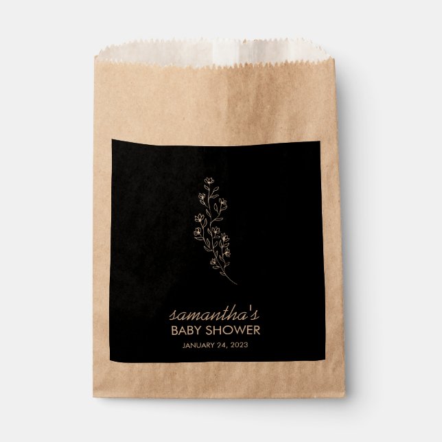 Black Chic Line Art Flower Favour Bags (Front)
