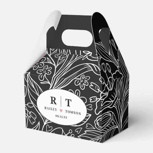 Black Chic Modern Floral Thank You Wedding  Favour Box (Front Side)