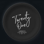 Black Chic Modern Lettering 21st birthday Paper Plate<br><div class="desc">This custom paper plate will add stylish detail to the modern 21st birthday. This design features simple chic lettering "Twenty One" with custom text. Matching invitations and party supplies are available in my shop BaraBomDesign.</div>