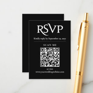 Black Chic Modern RSVP QR code wedding Enclosure Card