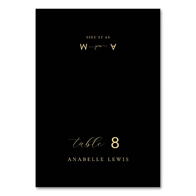 Black Chic Monogram Guest Name Wedding Place Card (Front)