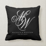 Black Chic Monogram Newlyweds Cushion<br><div class="desc">Elegant Monogram Wedding Design</div>