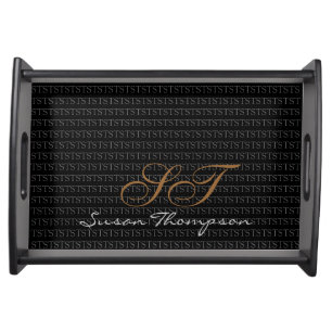 black chic personalise name & initials serving tray