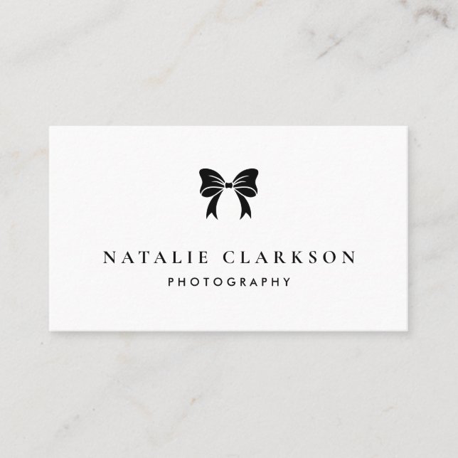Black Chic Ribbon Bow Minimalist Business Card (Front)