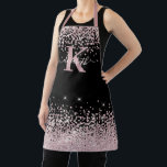Black Chic Rose Gold Diamond Glitter Monogrammed  Apron<br><div class="desc">Elegant, Sparkle Luxury, Glam, Girly faux rose gold glitter diamond confetti custom personalised monogramme apron on black. Features a faux blush pink rose gold glitter and white diamonds confetti. Beautiful name template in hand lettering calligraphy font script with swashes. Add your name and monogram initial. Please note: this design is...</div>