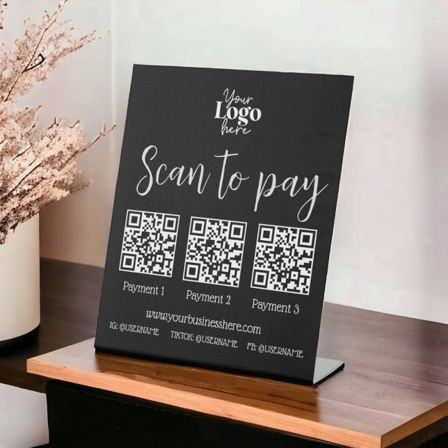 Black chic scan to pay small business QR code Pedestal Sign (Creator Uploaded)