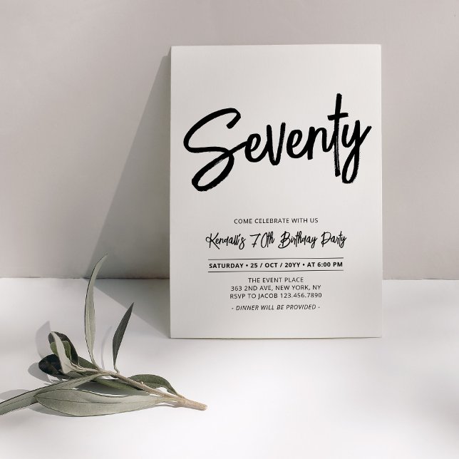 Black | Chic Seventy 70th Birthday Party Invitation (Creator Uploaded)