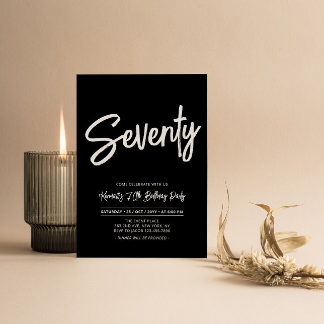 Black | Chic Seventy 70th Birthday Party Invitation (Creator Uploaded)