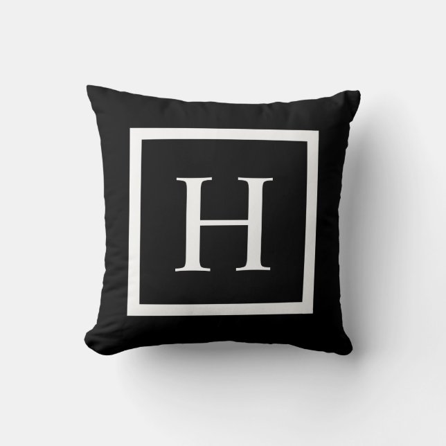 Black Chic Square | Monogram Throw Pillow (Front)
