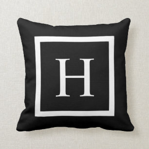 Black Chic Square   Monogram Throw Pillow