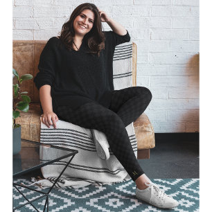 Black Chic Stylish Chequered Pattern Monogrammed Leggings