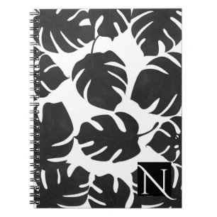 Black Chic Tropical Palm Leaves Summer Botanical Notebook