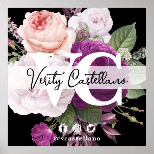 Black & Chic Vintage Floral Oversize Business Card Poster