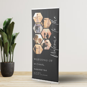 Black Chic Wedding Custom Hexagon Photo Retractable Banner