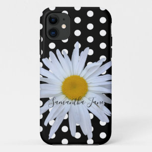 Black Chic White Polka Dots Fun Daisy Custom iPhone 11 Case