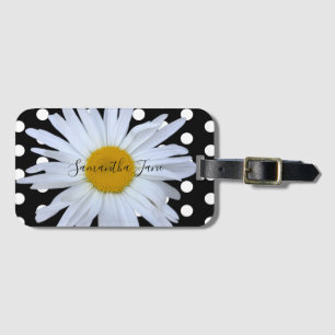 Black Chic White Polka Dots Fun Daisy Custom Luggage Tag
