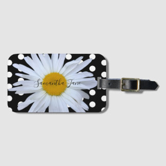 Black Chic White Polka Dots Fun Daisy Custom Luggage Tag