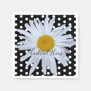 Black Chic White Polka Dots Fun Daisy Custom Napkin
