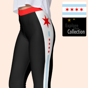 Black Chicago fashion leggings, Chicago Flag Leggings