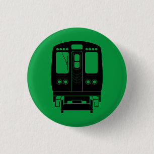 Black Chicago “L” Profile on Green Background 3 Cm Round Badge