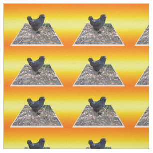 Black Chicken On Golden Yellow, Fabric