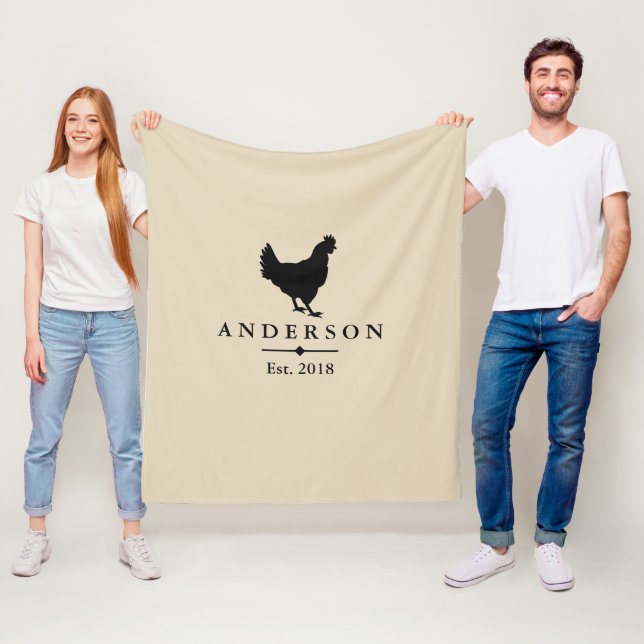 Black Chicken Silhouette & Taupe | Personalised Fleece Blanket (In Situ)