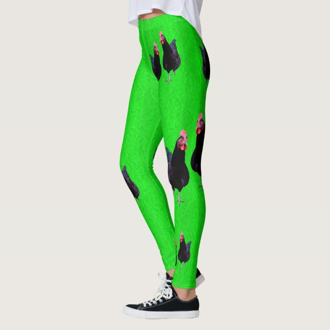 Black Chickens On Lime Green, Leggings (Left)