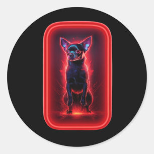Black Chihuahua Dances Amidst Neon Red Light Classic Round Sticker
