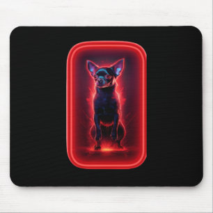 Black Chihuahua Dances Amidst Neon Red Light Mouse Mat