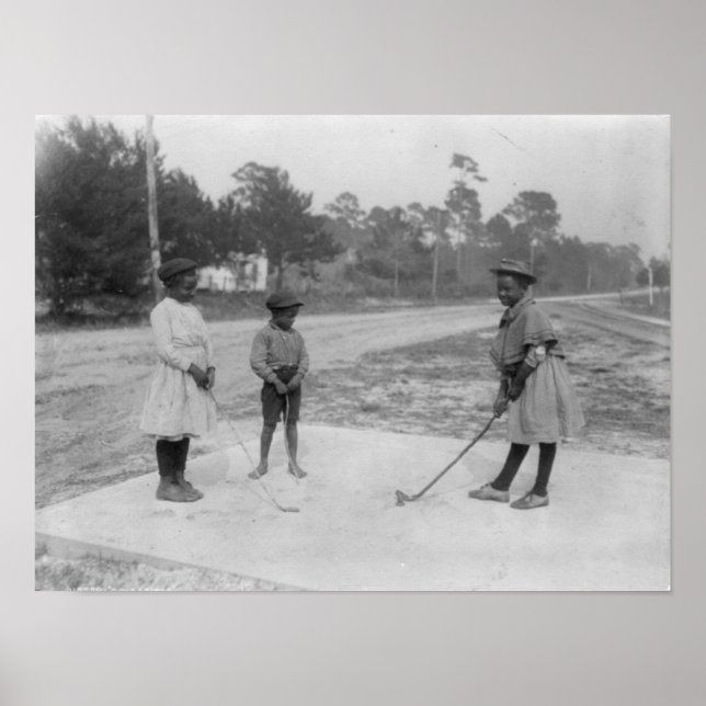 Black Children Playing Golf Photograph Poster (Front)