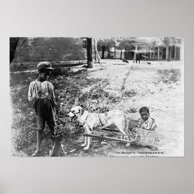 Black Children with Dog Drawn Cart Photograph Poster (Front)