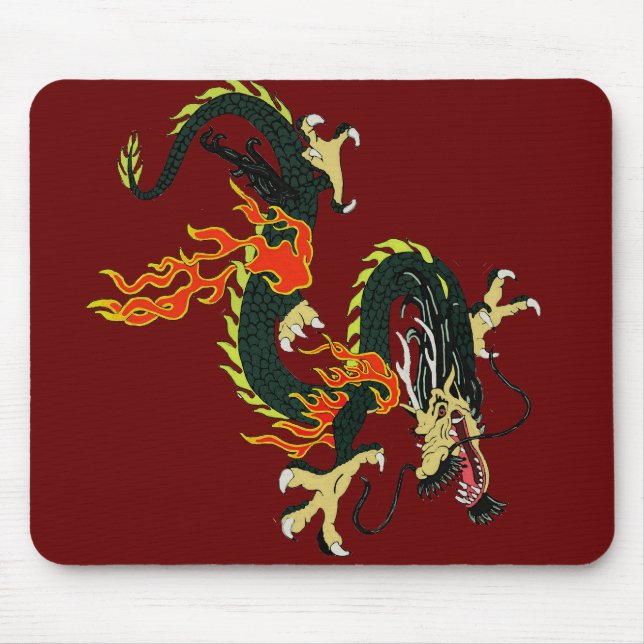 Black Chinese Dragon Mouse Pad (Front)