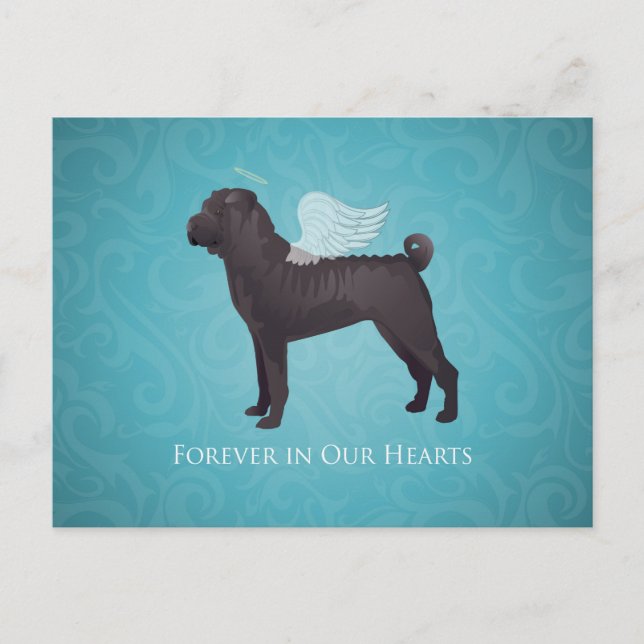 Black Chinese Shar Pei Pet Memorial and Sympathy Postcard (Front)